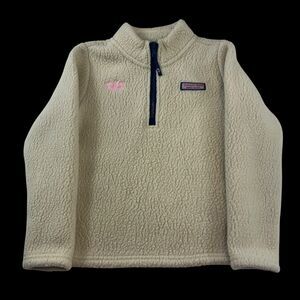 Vineyard Vines Kids Cream Fuzzy Fleece Sherpa Quarter Zip Pullover Monogrammed M